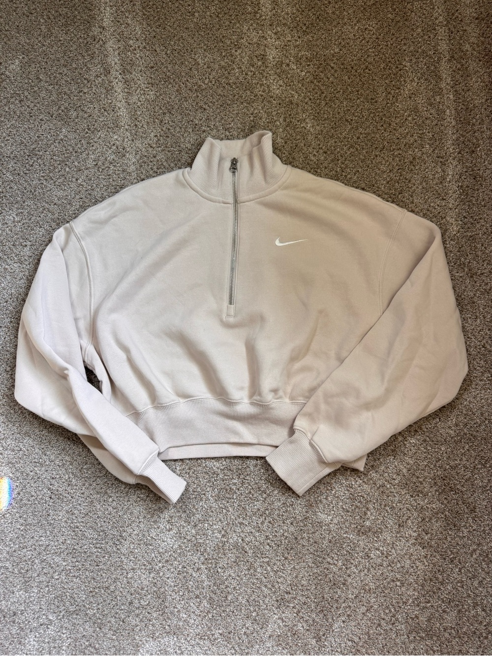 Nike Light Beige Half-Zip Cropped Sweatshirt size small